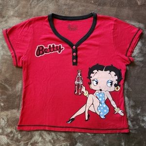 BETTY BOOP Coca Cola Classic Top, Size L, red with black trim